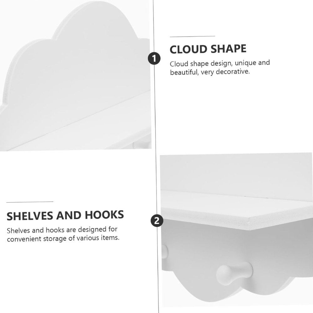 Cloud Shape Wall Shelf with Hooks - White